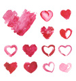 set of watercolor painted pink heart vector image