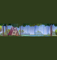 panoramic forest landscape with wooden hut in rain vector image vector image