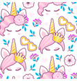 seamless pattern with cute unicorn and flowers vector image