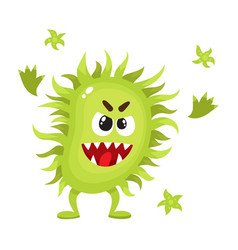 Cartoon purple bacteria monster with scary angry Vector Image