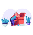 happy senior grey haired woman in glasses knitting vector image
