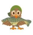owl holding fish fisherman with catch vector image
