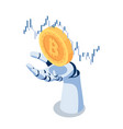 isometric ai robot hand holding bitcoin vector image