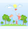 happy family walking in a park with kid vector image vector image