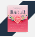 lovely flower wedding invitation card design vector image