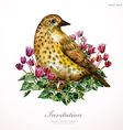 watercolor painting cute bird on flowers i vector image vector image