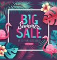 summer big sale typography poster with flamingo vector image