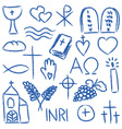 christian doodles symbol set vector image