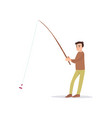 young fisherman fishing with rod male fisher vector image