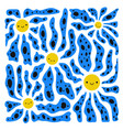 abstract with blue flowers and smiley faces vector image vector image