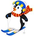 penguin cartoon skiing vector image