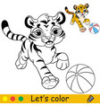 little tiger with ball coloring colorful vector image