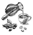 cup turk and coffee beans vector image