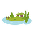 cute crocodile character swimming in tropical vector image