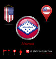 round chrome badge with arkansas us state flag vector image vector image