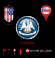 round chrome badge with louisiana us state flag vector image vector image