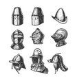 set different medieval military helmets vector image vector image