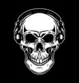 skull in headphones on dark background design vector image