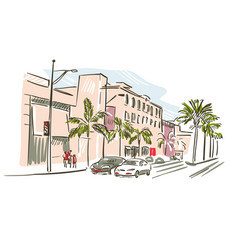 Los angeles symbol line drawing with palm tree Vector Image