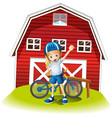 a female biker standing in front of the red vector image vector image