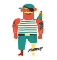happy cartoon pirate character with a parrot vector image