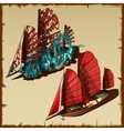 two ships in modern and old state cartoon icons vector image