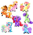 set of colorful little cute ponies and unicorn vector image