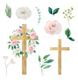 watercolor crosses decorated with flowers easter vector image vector image