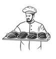 baker man holding basket breads vector image vector image