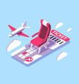 3d isometric ticket for air flight in sky vector image