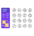 set zodiac simple lines icons star signs vector image