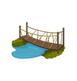 timber bridge with rope railings small wooden vector image