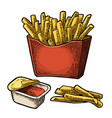 french fry stick potato in red paper box isolated vector image