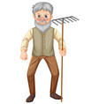 old farmer man cartoon character holding rake vector image