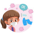 body temperature checking with a girl wearing mask vector image
