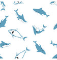 seamless pattern cute different sharks isolated vector image