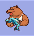 cartoon animal design bear holding fish cute vector image