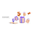 discount banner design with 3d rendering gifts vector image