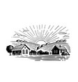 village with fields and sun vector image