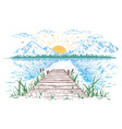 rising sun on the lake landscape vector image