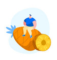 tiny male character sitting on huge pineapple vector image