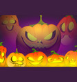 scary halloween background with pumpkins lanterns vector image