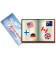 open passport and airline boarding pass ticket vector image vector image
