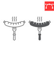 sausage on fork line and glyph icon vector image