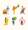 characters with food people holding natural vector image vector image