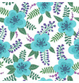 floral pattern with bright blue flowers plants vector image vector image