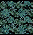 seamless pattern with tropical leaves on black vector image vector image