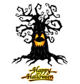 haunted tree with happy halloween logo vector image vector image