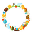happy easter frame with holiday items vector image