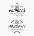 set camp logo with campfire log wood house vector image